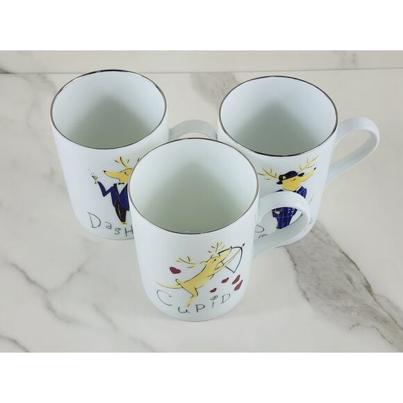 Pottery Barn Reindeer Coffee Mug Tea Cup 12oz Dasher Cupid Donner Christmas x3 - Picture 9 of 13